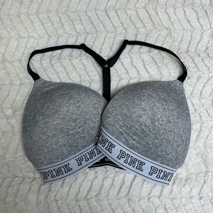 Heather Gray PINK Triangle Push-Up Bra